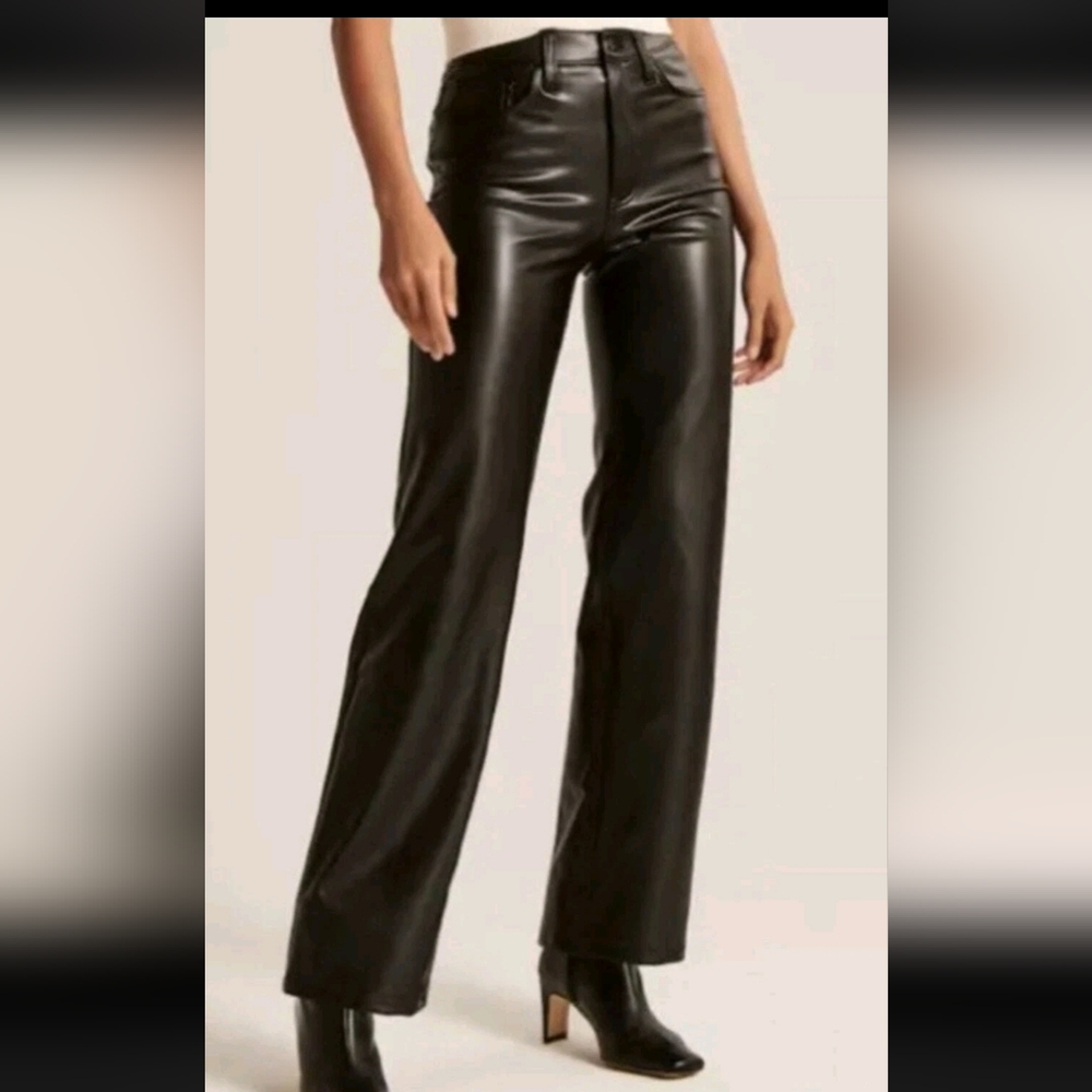 Abercrombie & Fitch Black Straight Leg‎ Vegan Leather 90s Pants